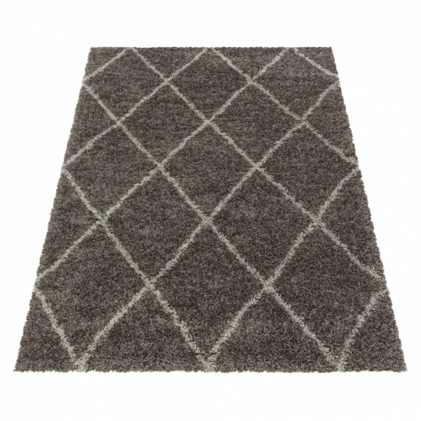 Hochflor Teppich Modern Geometrisch Taupe